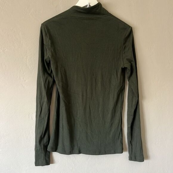 Zara Asymmetrical V Neck Ribbed Long Sleeve Top XL Green Textured Fitted - Picture 1 of 7